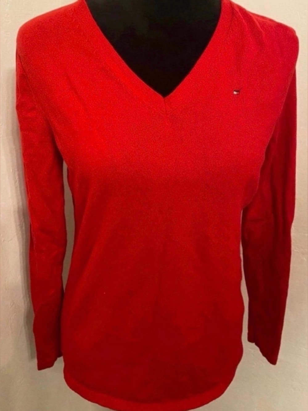 Women’s Tommy Hilfiger Bright Red V-Neck Long Sleeve Top (Size M)